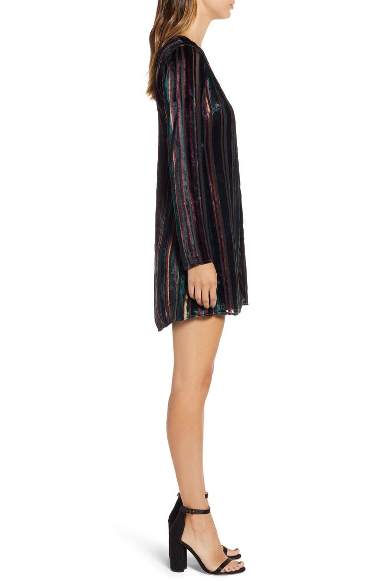 Long Sleeve Button Front Dress, Alternate, color, BLACK VELVET STRIPE