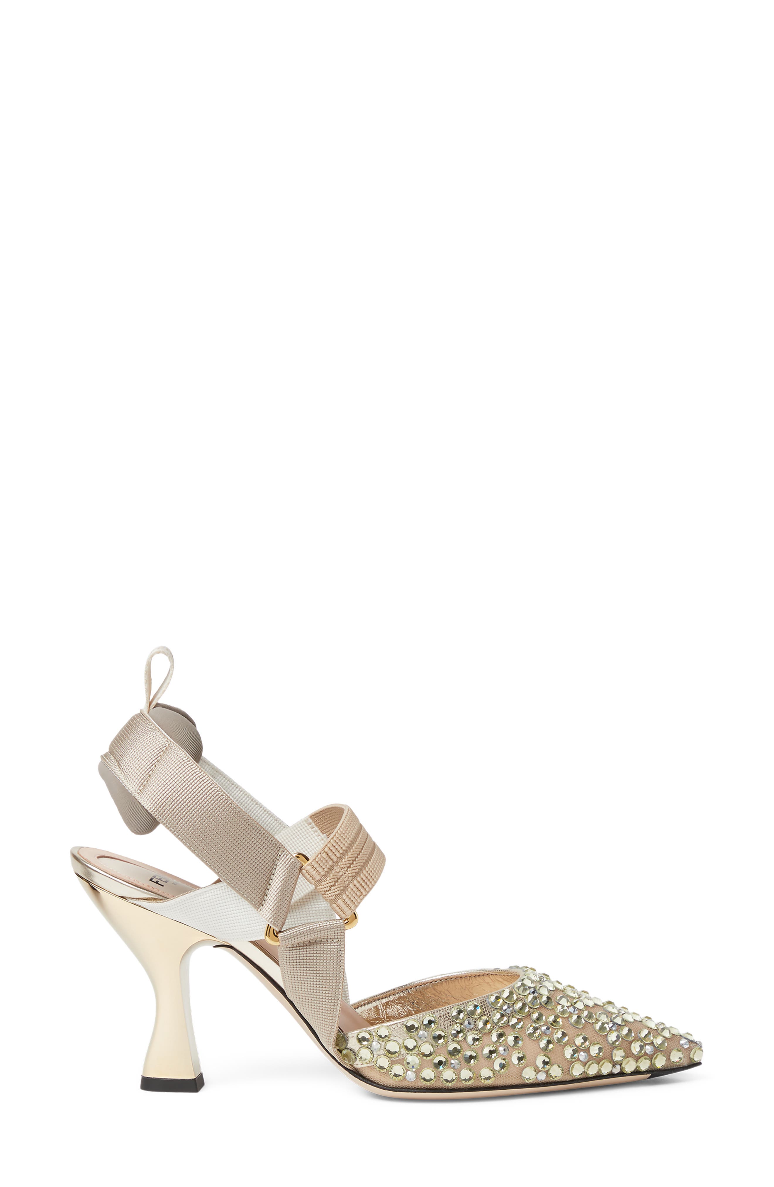 Fendi Colibri Crystal Embellished Slingback Pump, Alternate, color, Beige