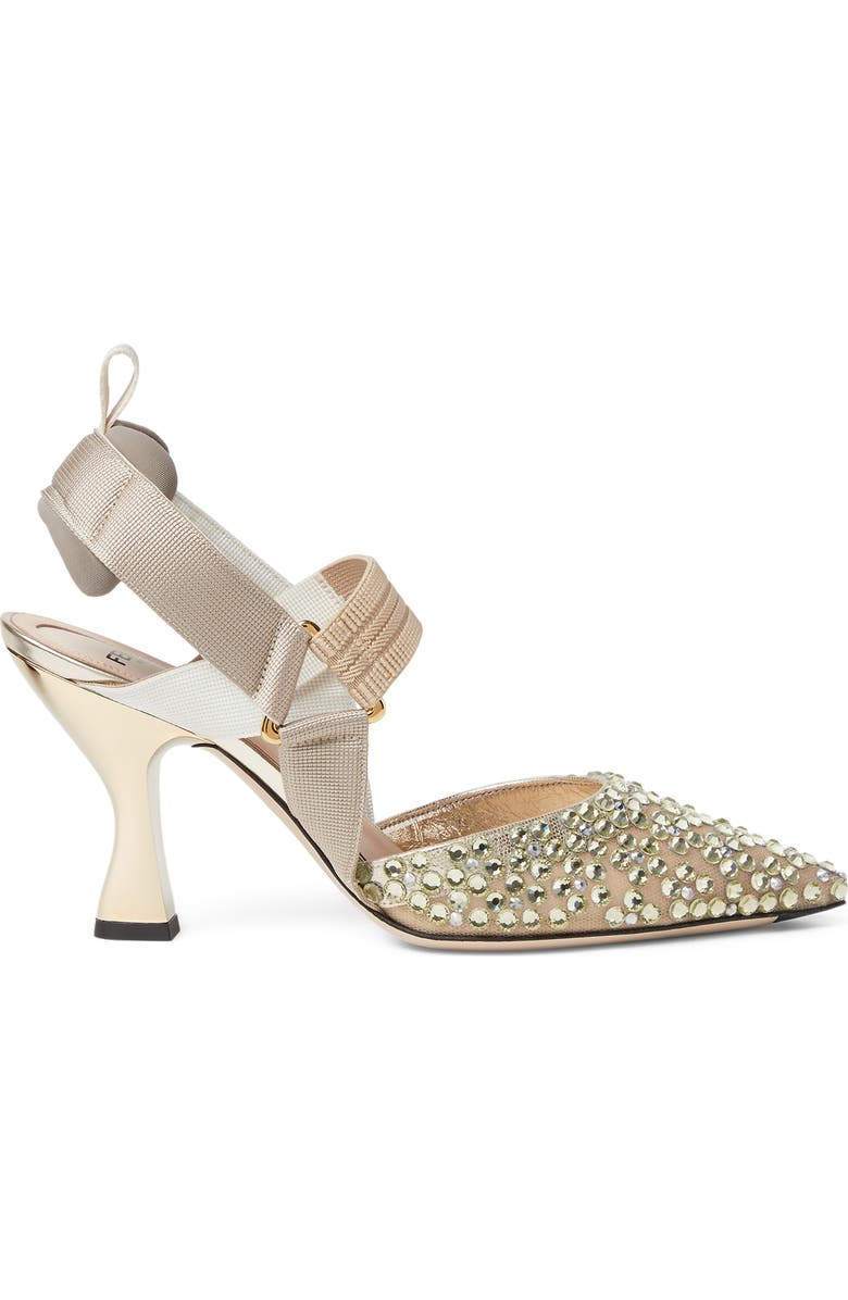 Fendi Colibri Crystal Embellished Slingback Pump, Alternate, color, Beige