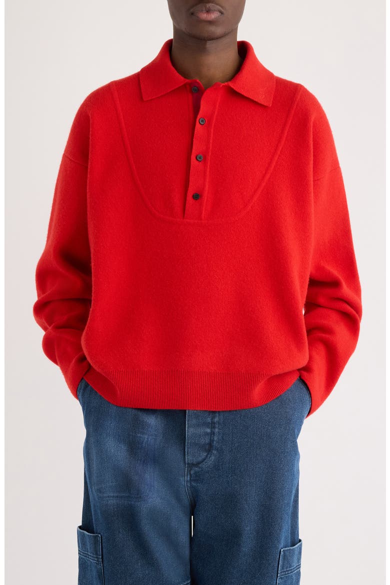 La Maille Vareuse Pallone Merino Wool & Cashmere Polo Sweater, Main, color, RED