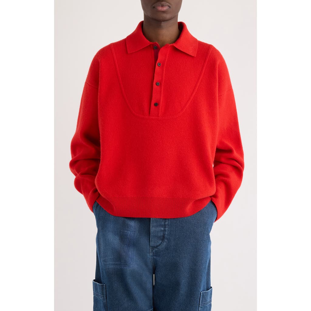 Jacquemus Merino Wool And Cashmere Polo Shirt Knitwear Red In Red