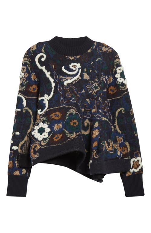 Sacai Floral Jacquard Asymmetric Wool Sweater In Animal Print