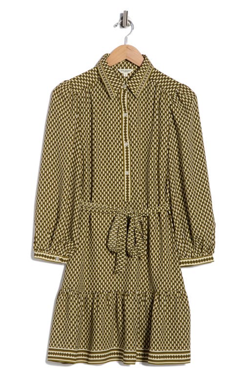 Max Studio Long Sleeve Button Front Crepe Dress In Green