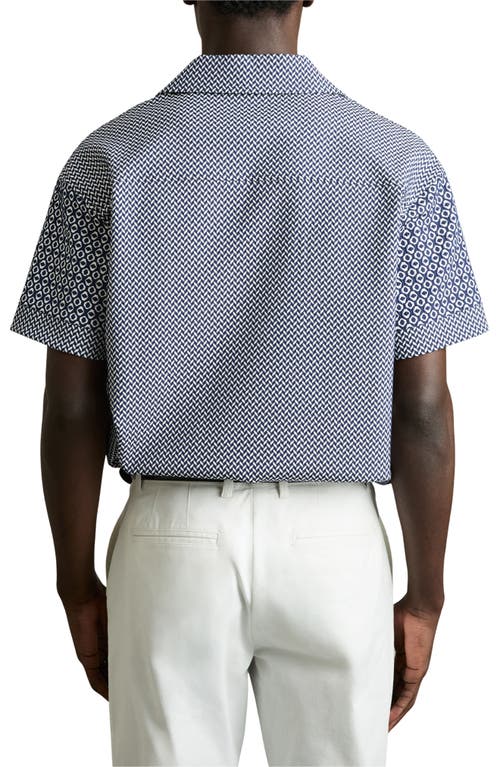 Reiss Mens Navy White Matisse Geometric-pattern Woven Shirt In Blue