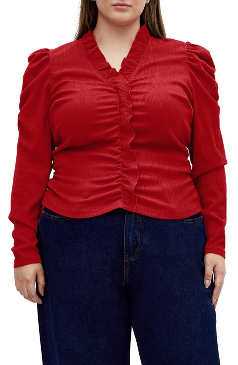 Anika Ruffle Trim Ruched Top (Plus)