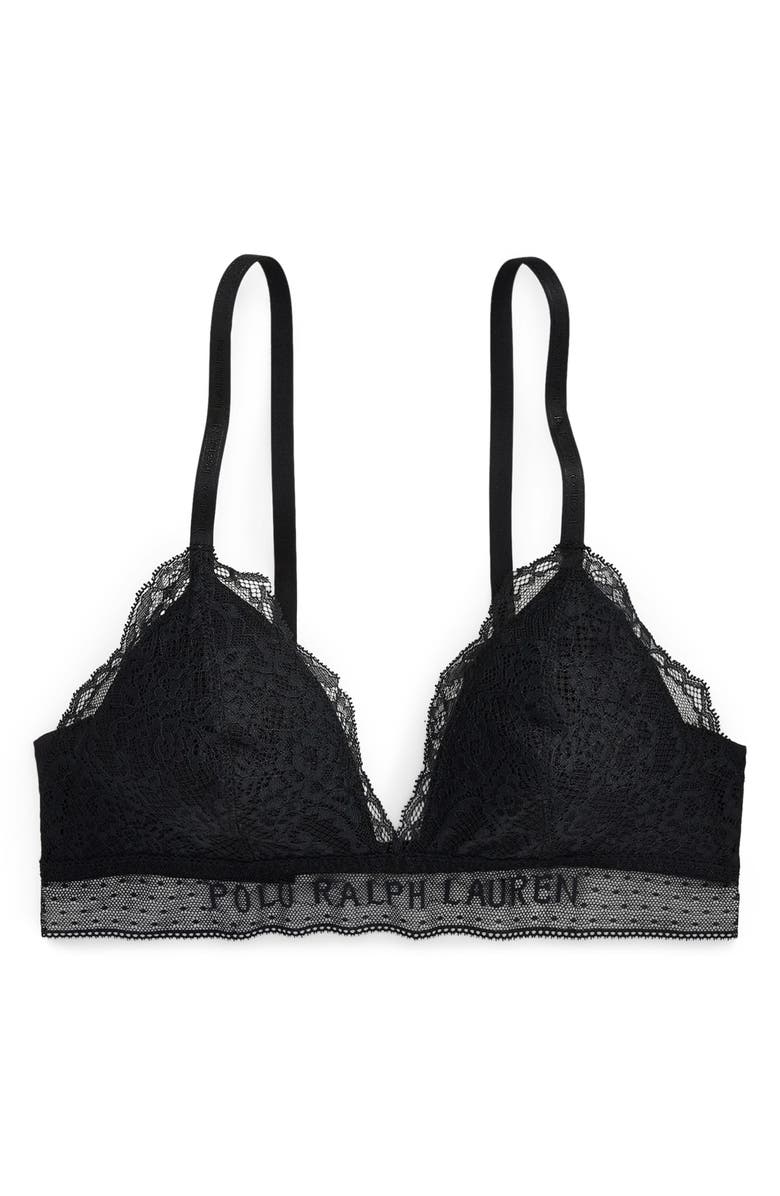 Polo Ralph Lauren Lace & Stretch Cotton Rib Triangle Bralette, Alternate, color, Onyx