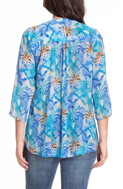 Apny Tie Neck Top In Blue/white Multi
