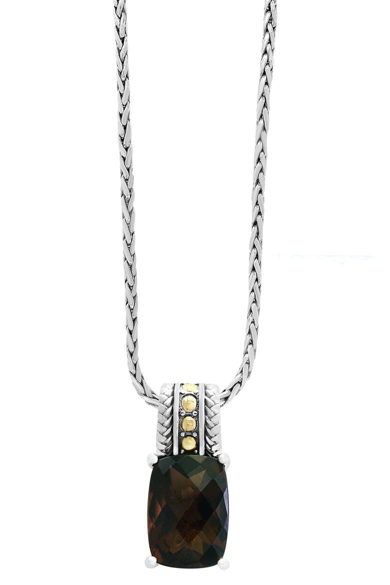 Sterling Silver & 18K Gold Smokey Quartz Pendant Necklace, Main, color, BROWN