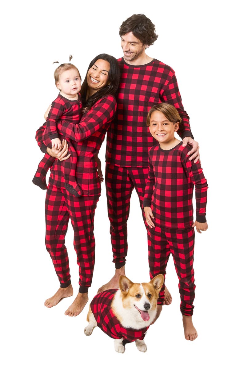 Leveret Footed Plaid Cotton Matching Family Holiday Pajamas, Alternate, color, Plaid Black & Red