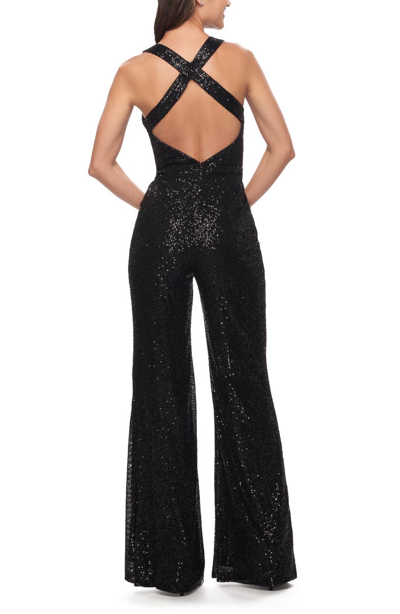 La Femme Surplice Sequin Jumpsuit, Alternate, color, 