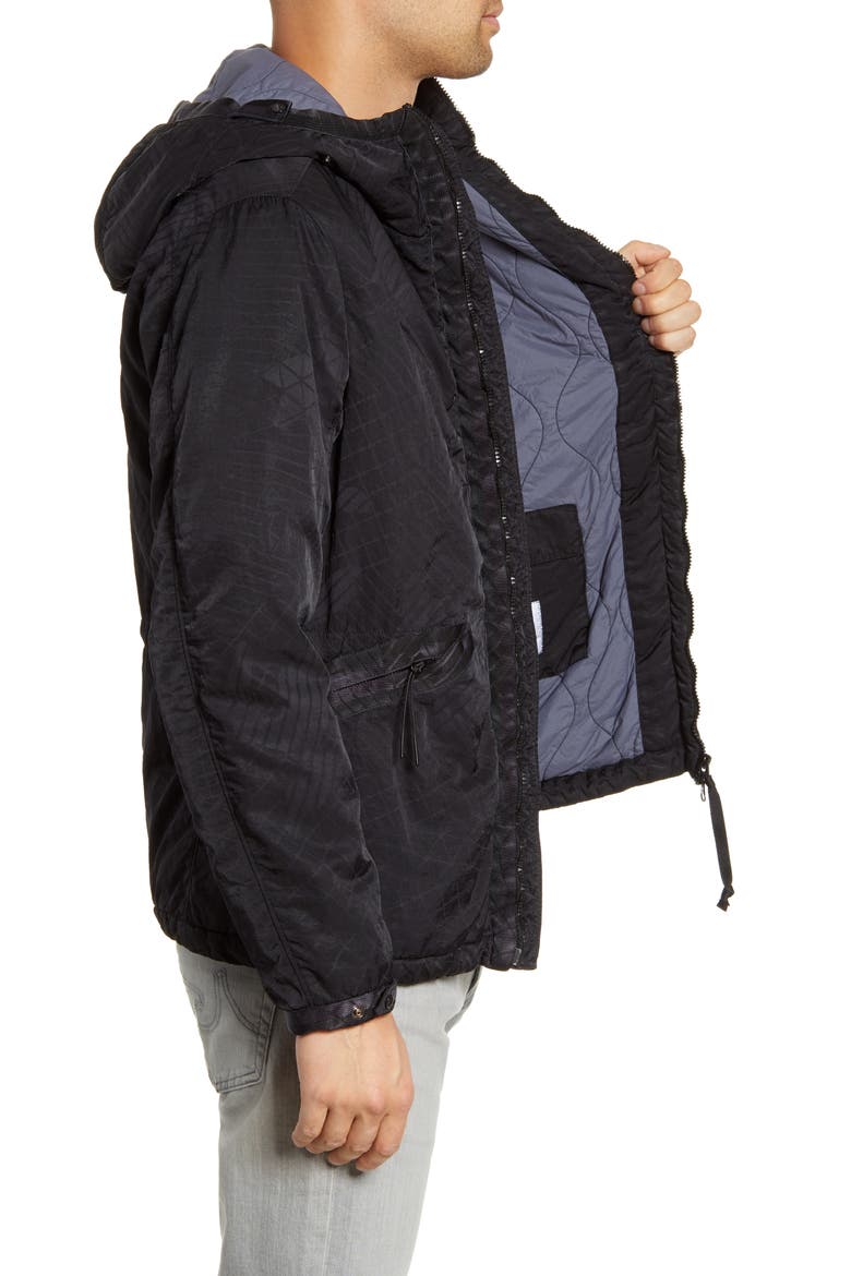 Embossed Water Resistant Hooded Nylon Jacket, Alternate, color, EBONY