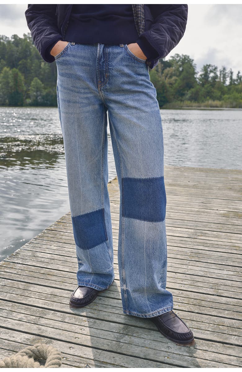 H&M Wide Ultra High Jeans, Alternate, color, Denim Blue/Color Block
