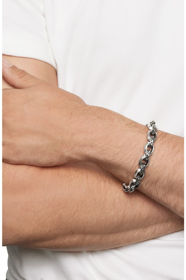 Torqued Faceted Link Bracelet in Sterling Silver with Pavé Black Diamonds, Alternate, color, STERLING SILVER