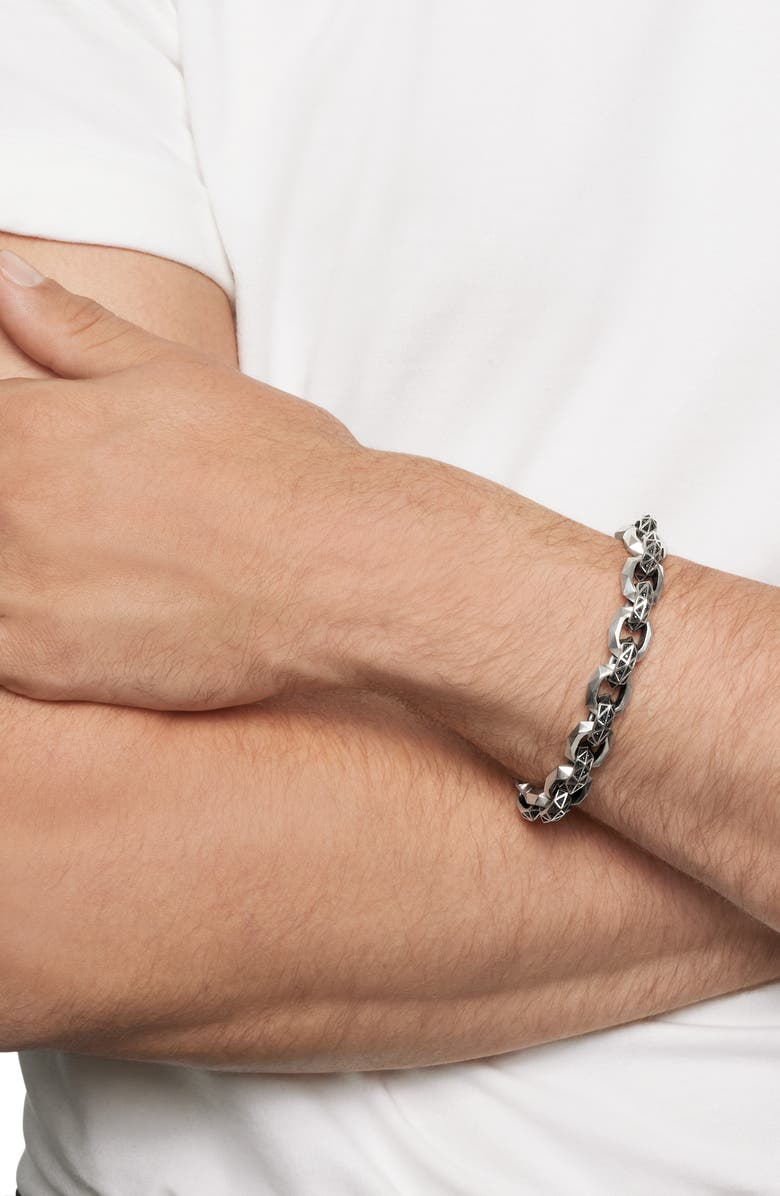 David Yurman Torqued Faceted Link Bracelet in Sterling Silver with Pavé Black Diamonds, Alternate, color, Sterling Silver