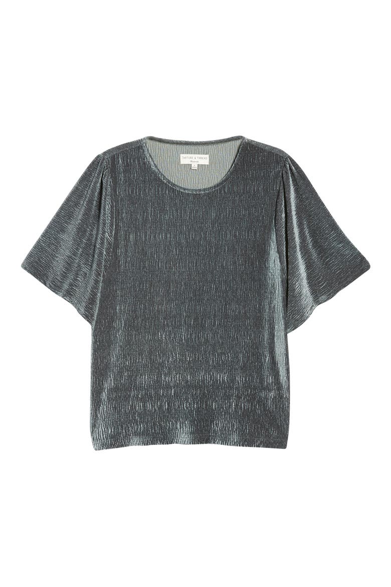 Crinkle Velvet Flutter Sleeve Top, Alternate, color, DARK METAL