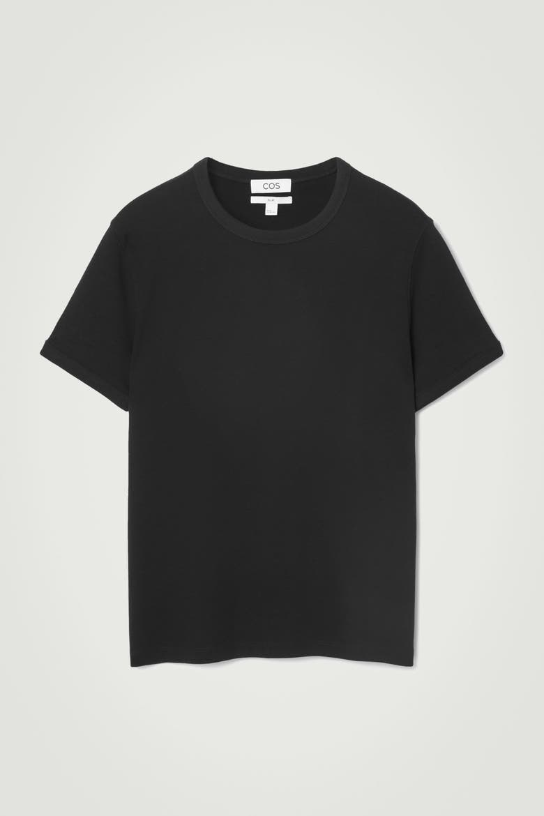 Slim Ribbed Cotton T-Shirt, Alternate, color, BLACK