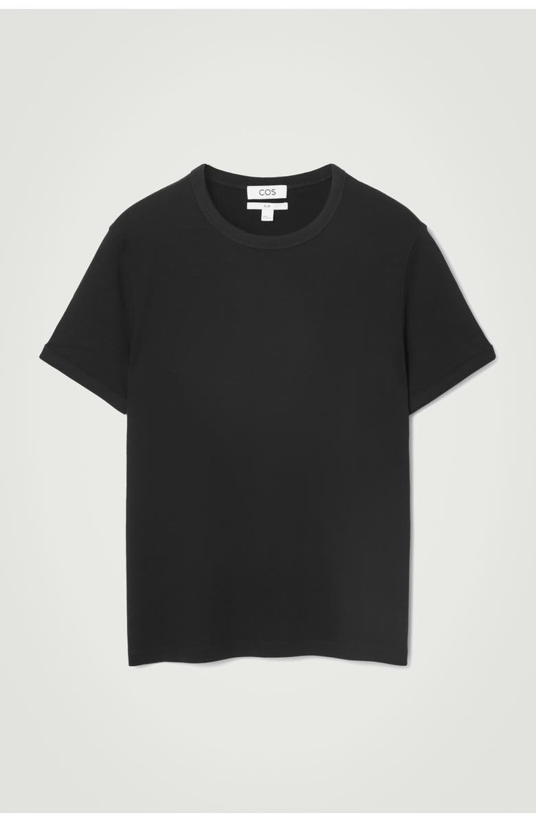 COS Slim Ribbed Cotton T-Shirt, Alternate, color, Black