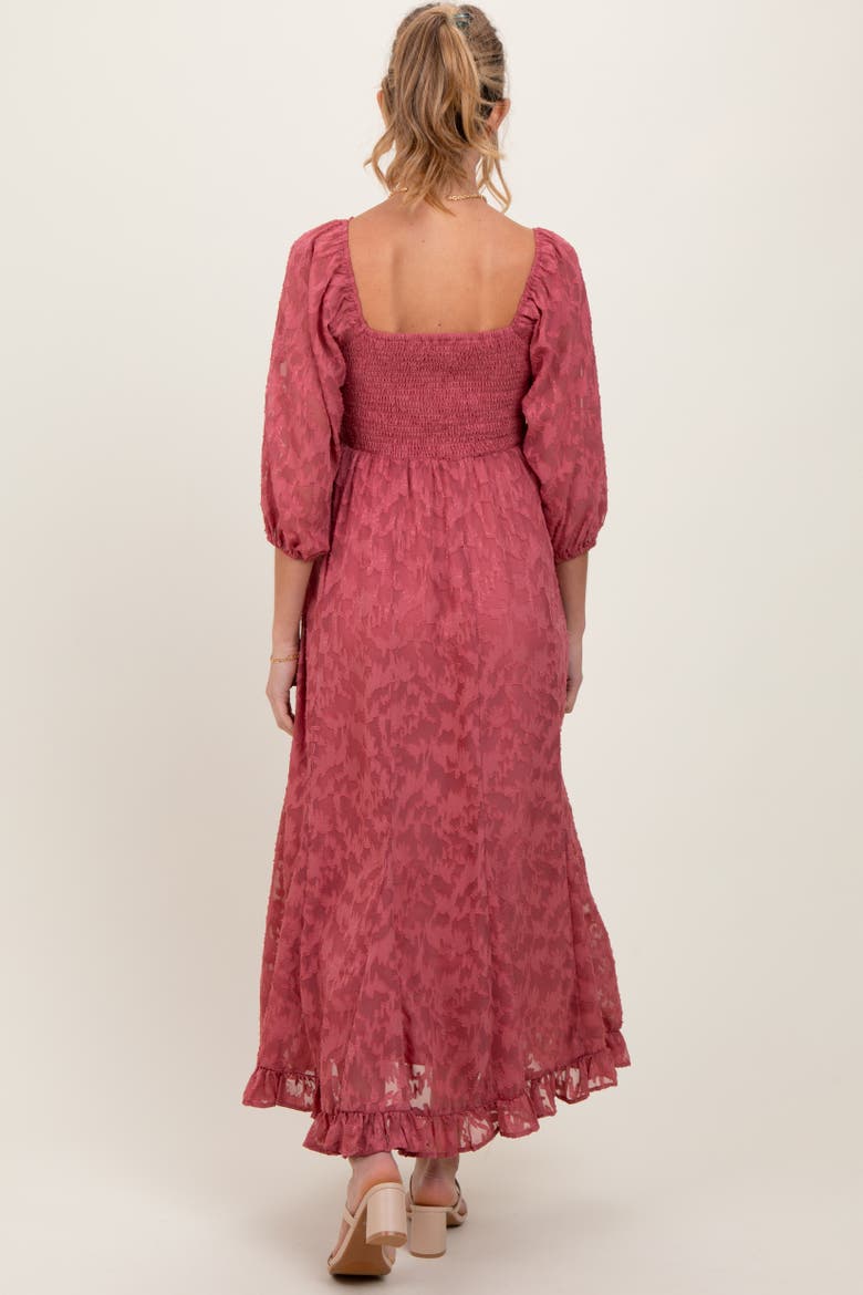Textured Overlay Smocked Ruffled Hem Maxi Dress, Alternate, color, Mauve