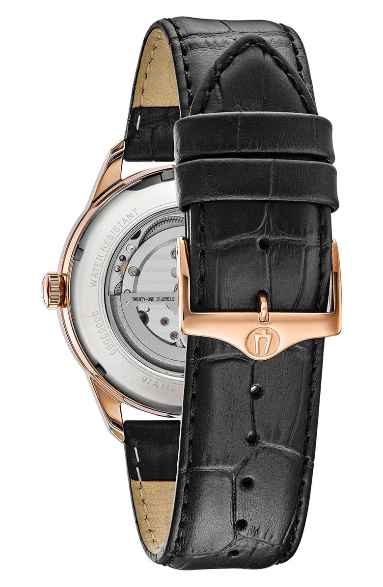 BULOVA Classic Automatic Collection Croc Embossed Leather Strap Watch, 41mm, Alternate, color, Brown