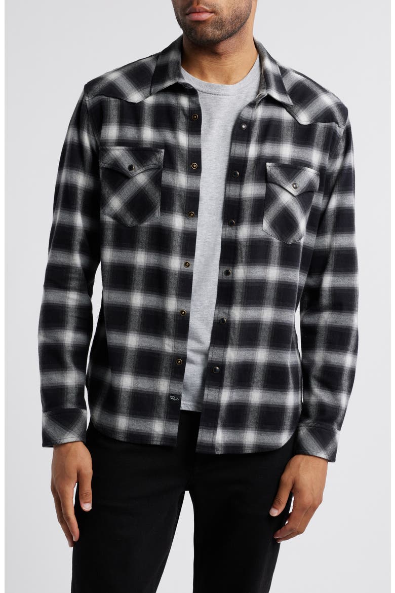 Roy Relaxed Fit Plaid Stretch Cotton Snap-Up Shirt, Main, color, MIRROR SMOKE
