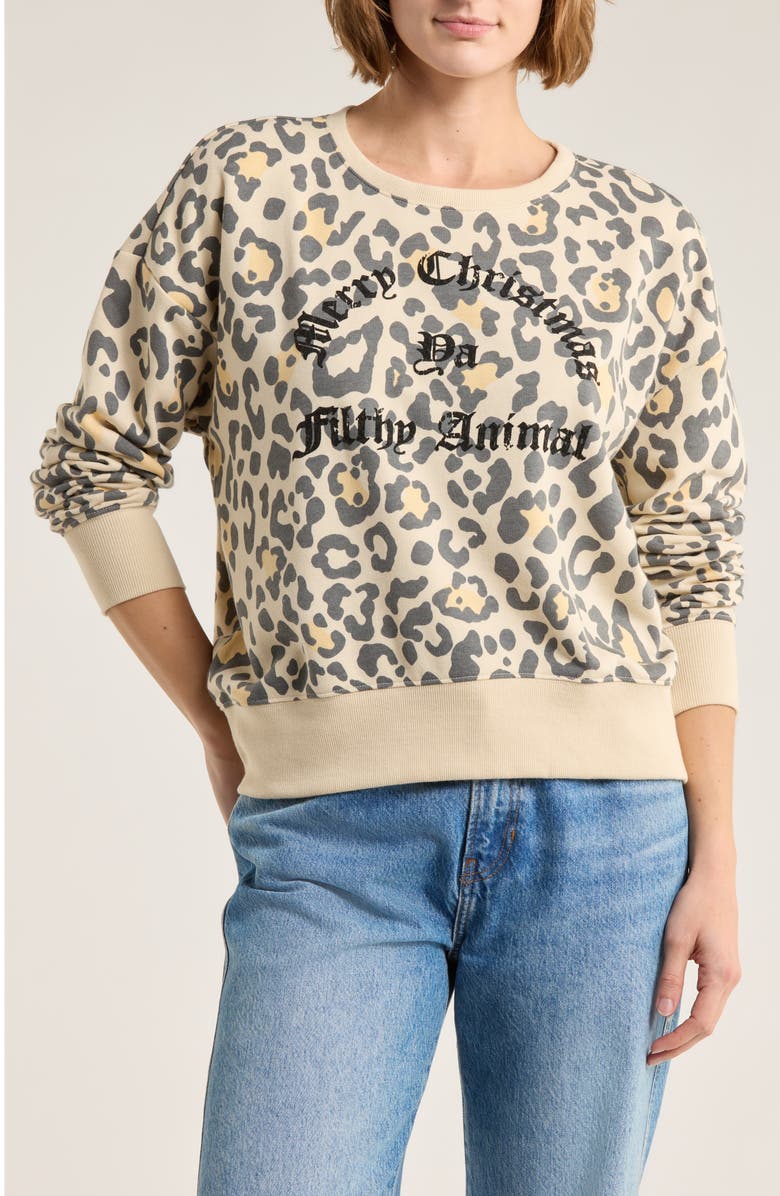 Lucky Brand Holiday Graphic Sweatshirt, Main, color, Leopard Print