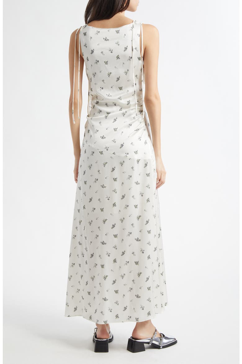 Printed Ruched Satin Maxi Dress, Alternate, color, EGRET