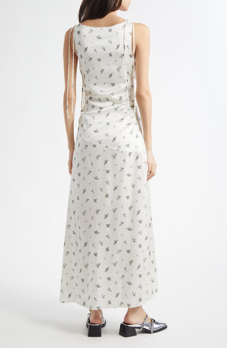 Ganni Printed Ruched Satin Maxi Dress, Alternate, color, Egret