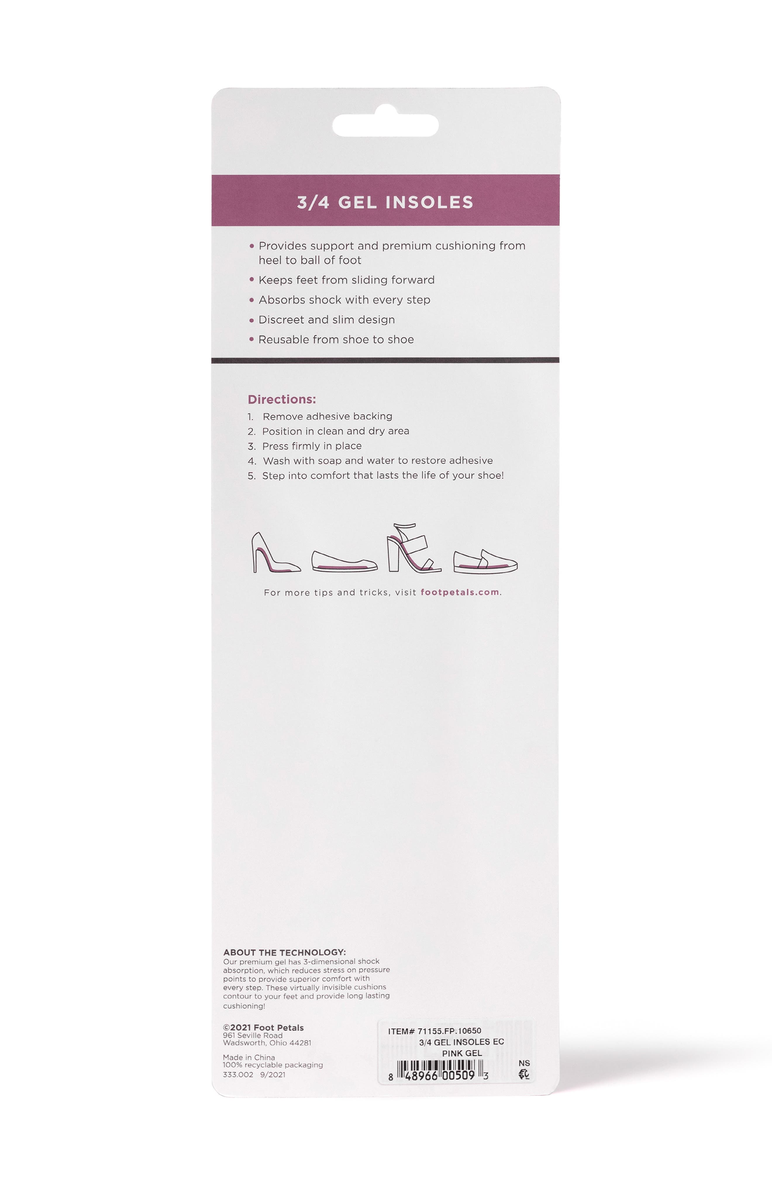 3/4 Gel Insoles, Alternate, color, PINK GEL