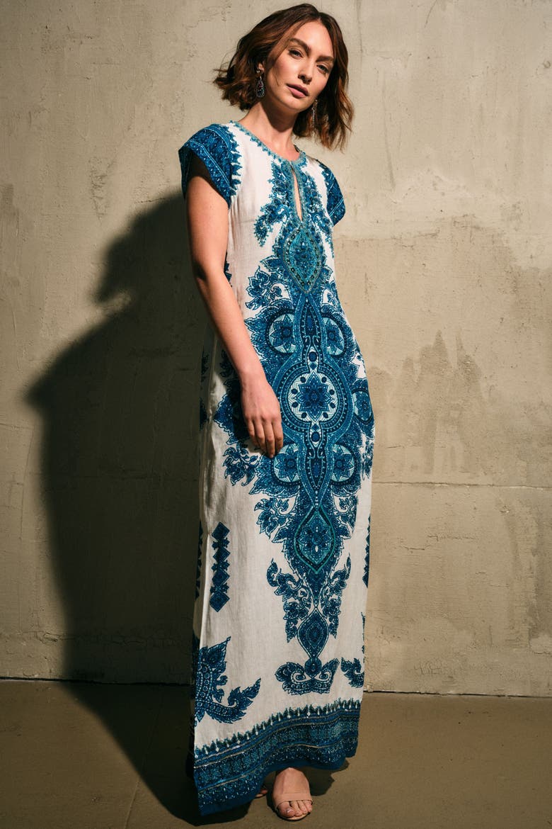 Medallion Dress, Alternate, color, White Blue