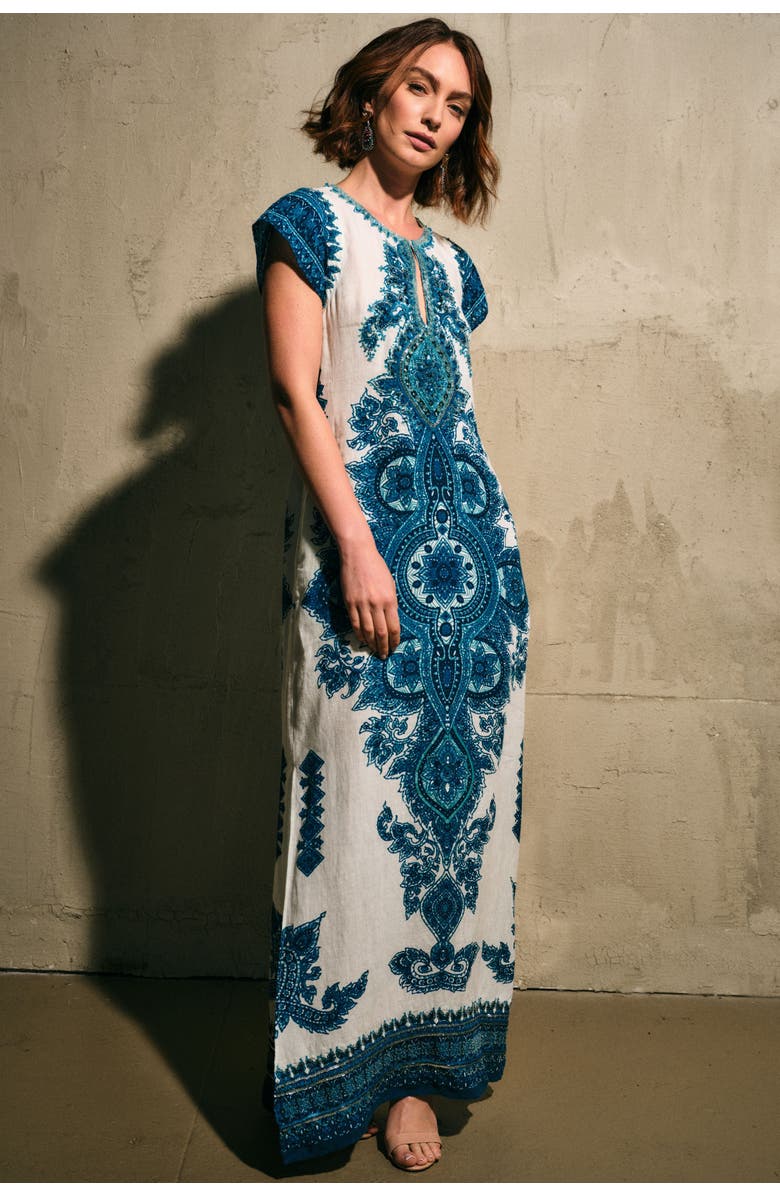 Calypso St. Barth Medallion Dress, Alternate, color, White Blue