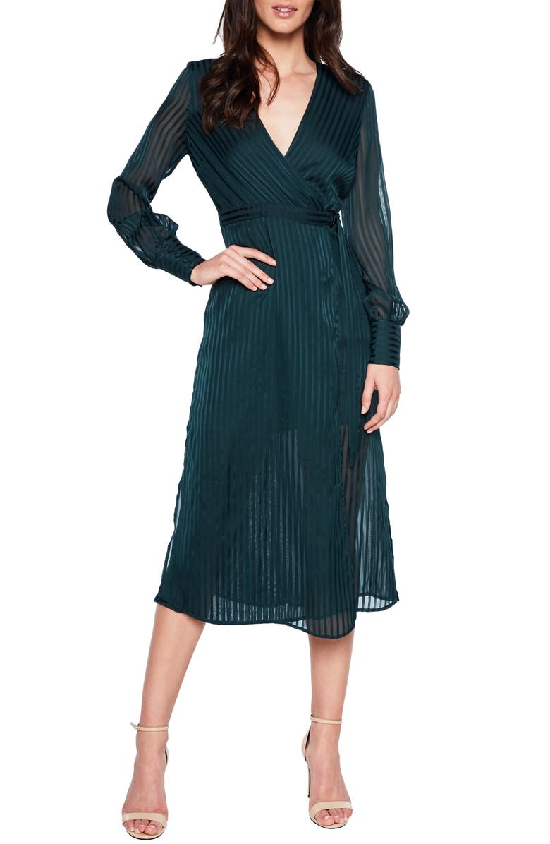 Bardot Shadow Stripe Faux Wrap Midi Dress, Alternate, color, 
