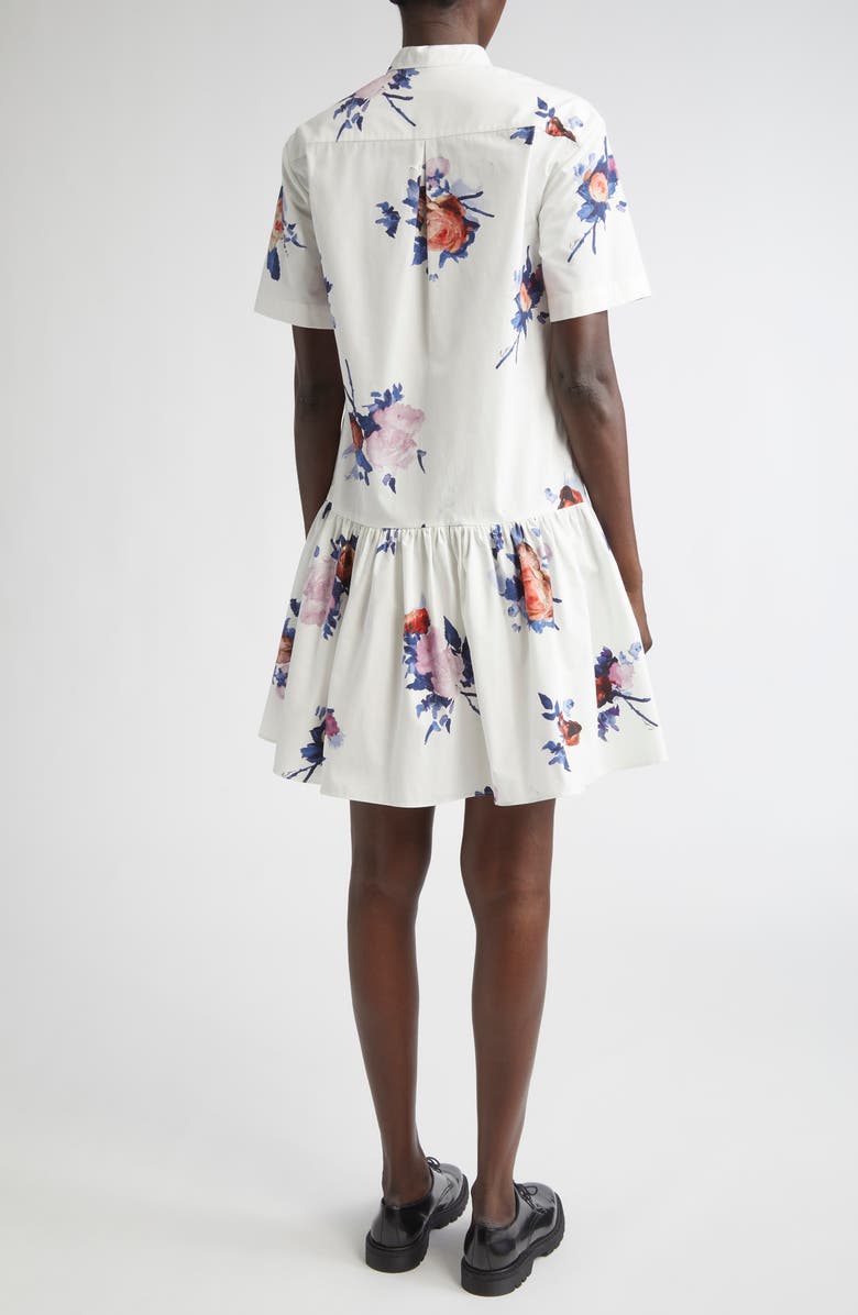 Erdem Short Sleeve Cotton Poplin Mini Shirtdress, Alternate, color, Painted Rose Bouquet White