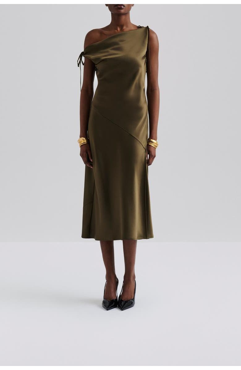 Malina Zarea Tie Satin Midi Dress, Alternate, color, Olive