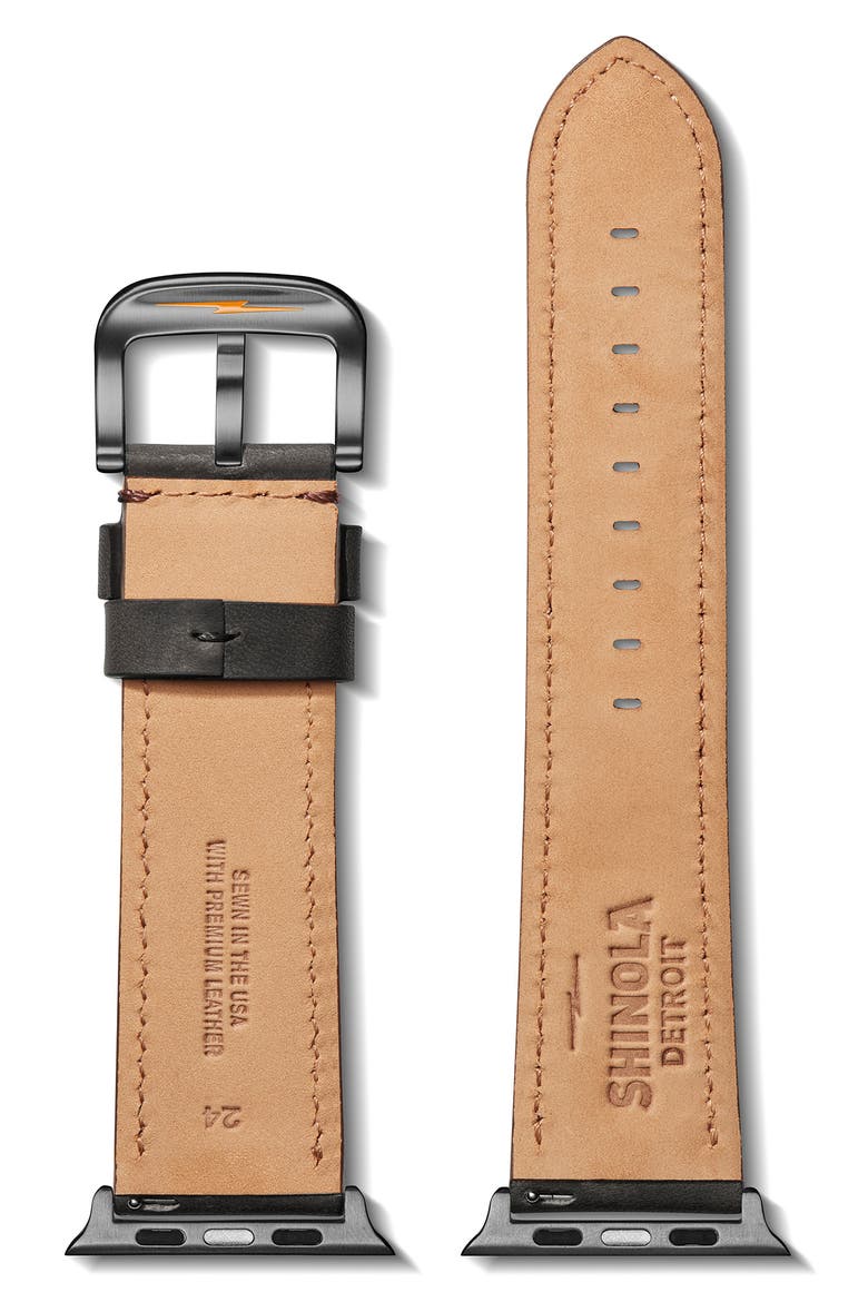 Grizzly Leather 21mm Apple Watch® Watchband, Alternate, color, BLACK
