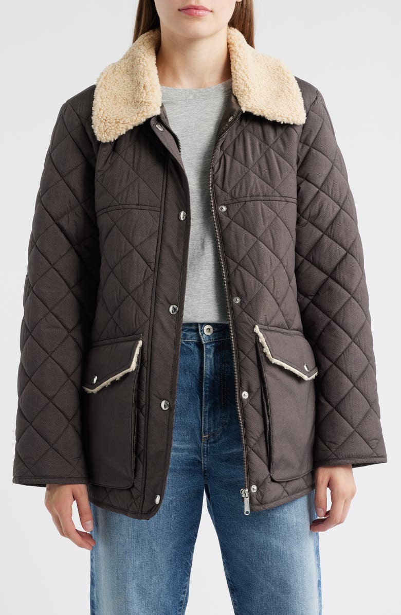 Sam Edelman Quilted Twill Jacket With Faux Shearling Collar, Alternate, color, Brown/ Black Denim