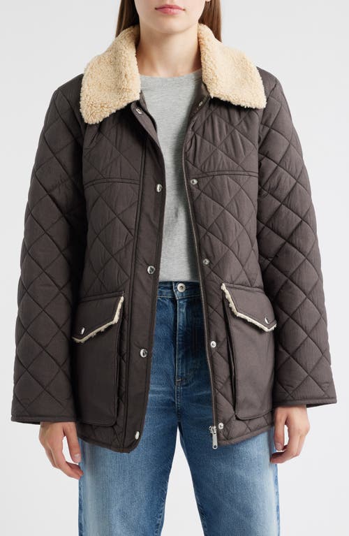 Sam Edelman Quilted Twill Jacket With Faux Shearling Collar In Brown