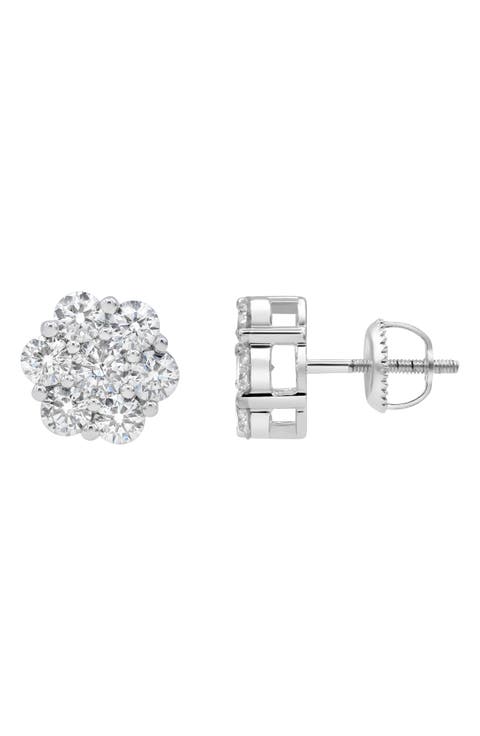 Lab Grown Diamond Floral Cluster Stud Earrings