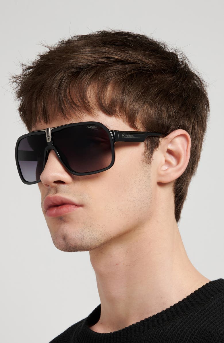 Carrera Eyewear 64mm Oversize Gradient Navigator Sunglasses, Alternate, color, Black Ruthenium/ Dark Grey