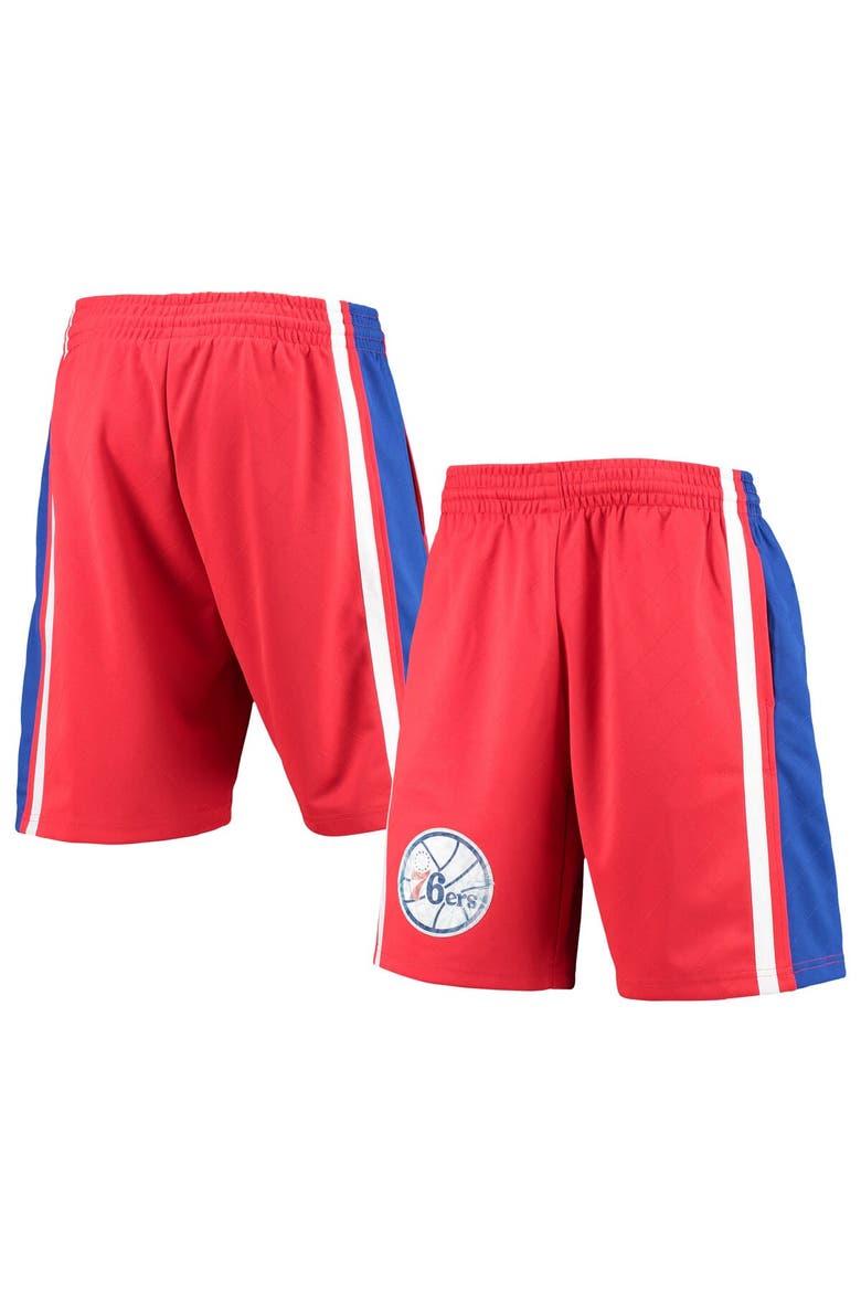Men's Mitchell & Ness Red Philadelphia 76ers Hardwood Classics 75th Anniversary Swingman Shorts, Main, color, Red