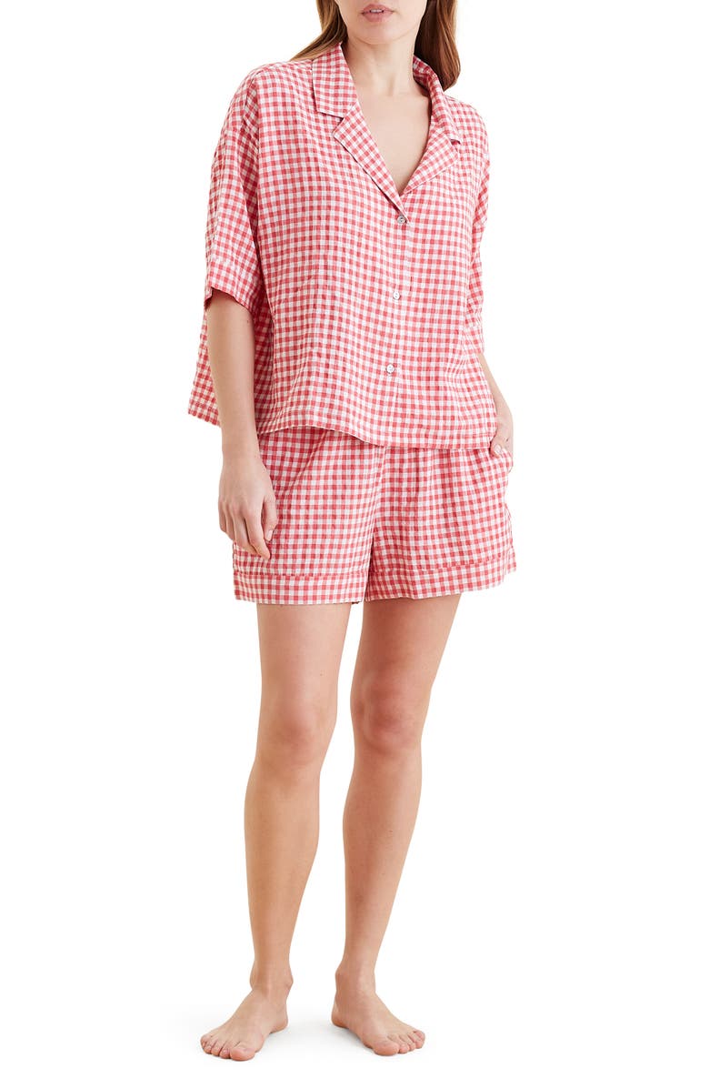 Papinelle Gingham Seersucker Short Pajamas, Alternate, color, Geranium