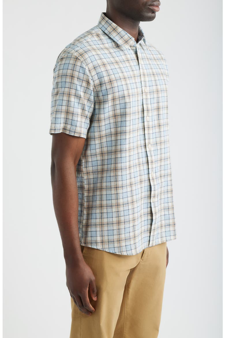 Serra Regular Fit Plaid Short Sleeve Cotton & Linen Sport Shirt, Alternate, color, SKY