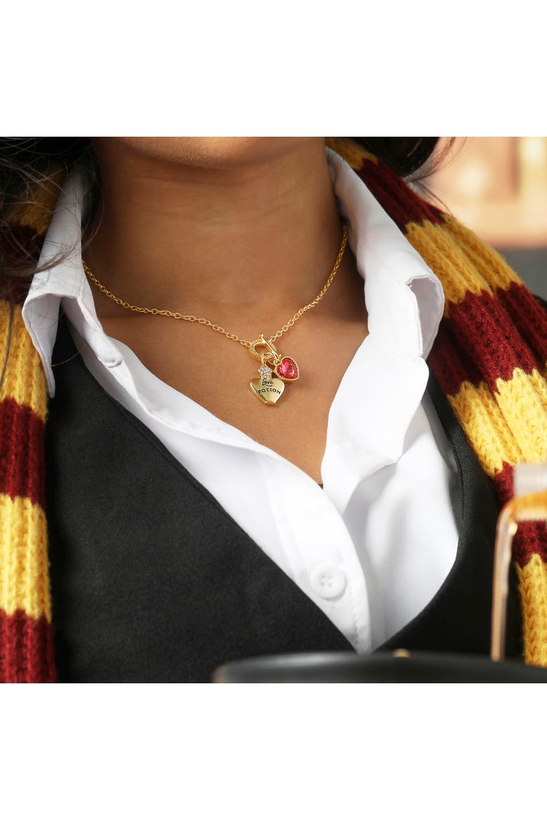 Necklace For Women, Love Potion And Crystal Heart Charms, Alternate, color, Metallic Gold