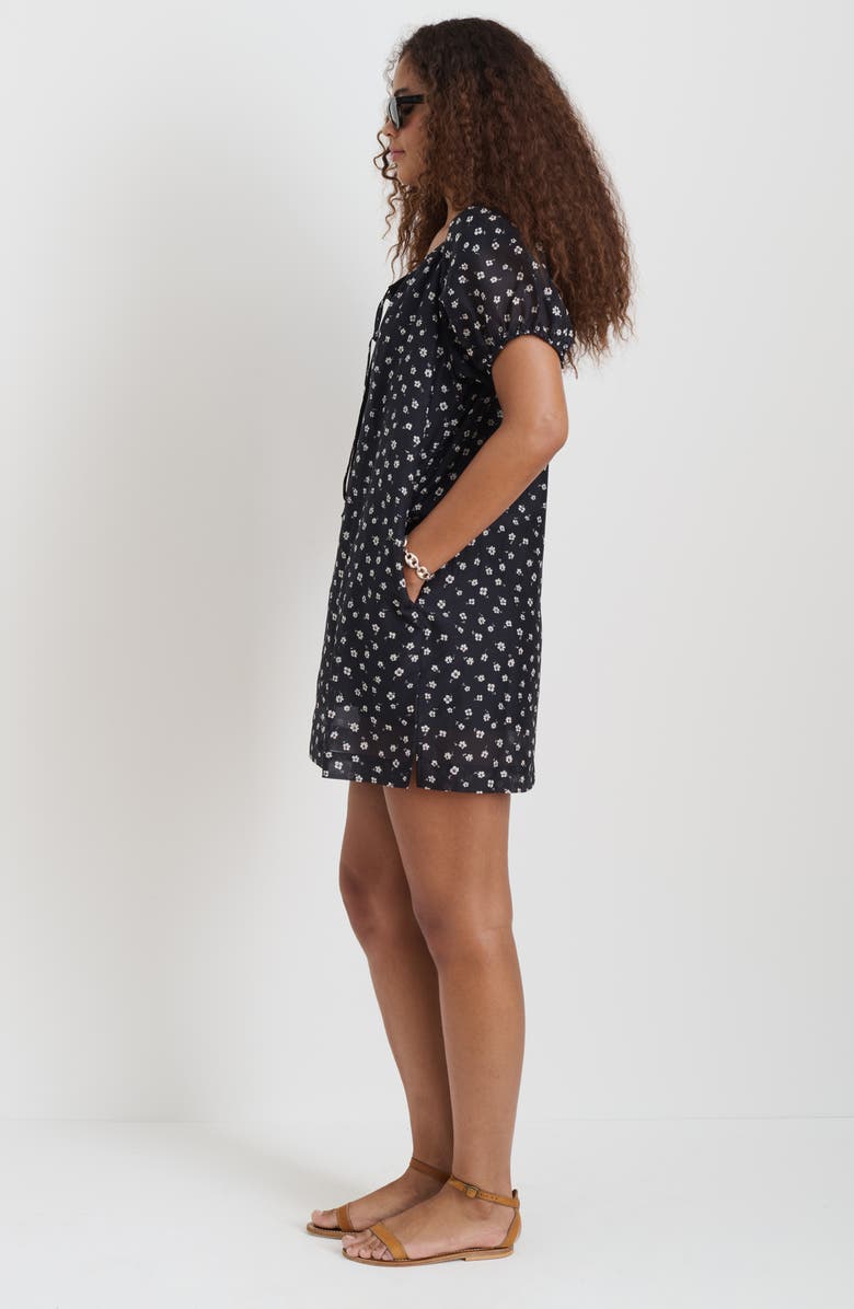 Alex Mill Rose Floral Cotton & Silk Mini Sundress, Alternate, color, Black Floral