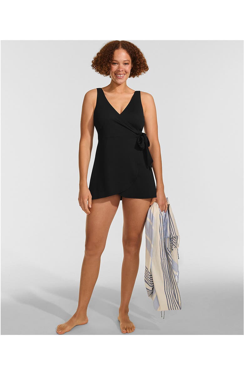 Lands' End Side Tie Mini Swim Dress Swimsuit, Alternate, color, Black