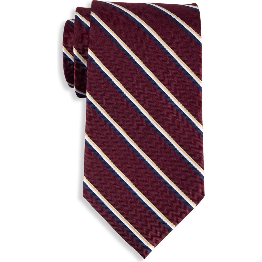 Oak Hill Premium By Dxl Big & Tall Herringbone Striped Silk Tie In Brown