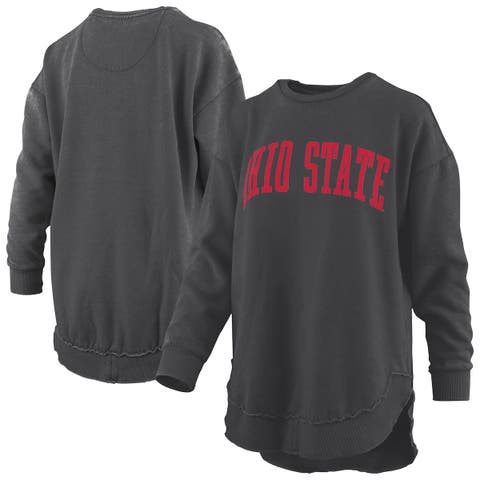 Women's Pressbox  Black Ohio State Buckeyes Melange Poncho Vintage Fleece Long Sleeve Pullover Sweatshirt