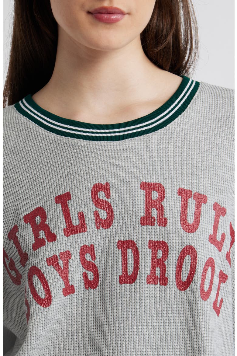 Girls Rule Boys Drool Waffle Knit Sweatshirt, Alternate, color, HEATHER GREY