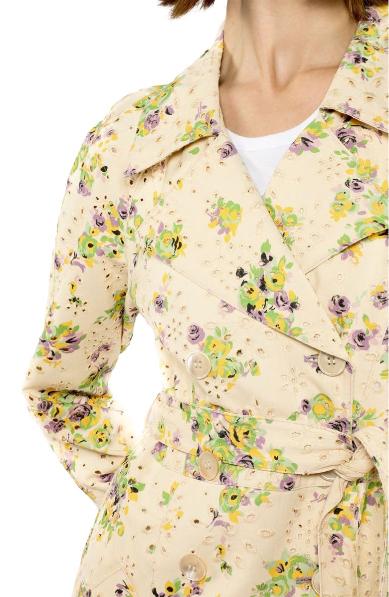 Anna Sui Rosies Posies Eyelet Trench Coat, Alternate, color, Lavender Multi