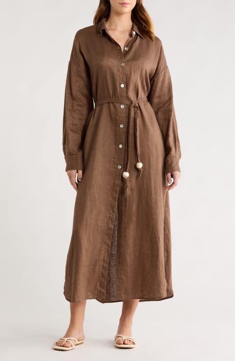 Long Sleeve Linen Maxi Shirtdress