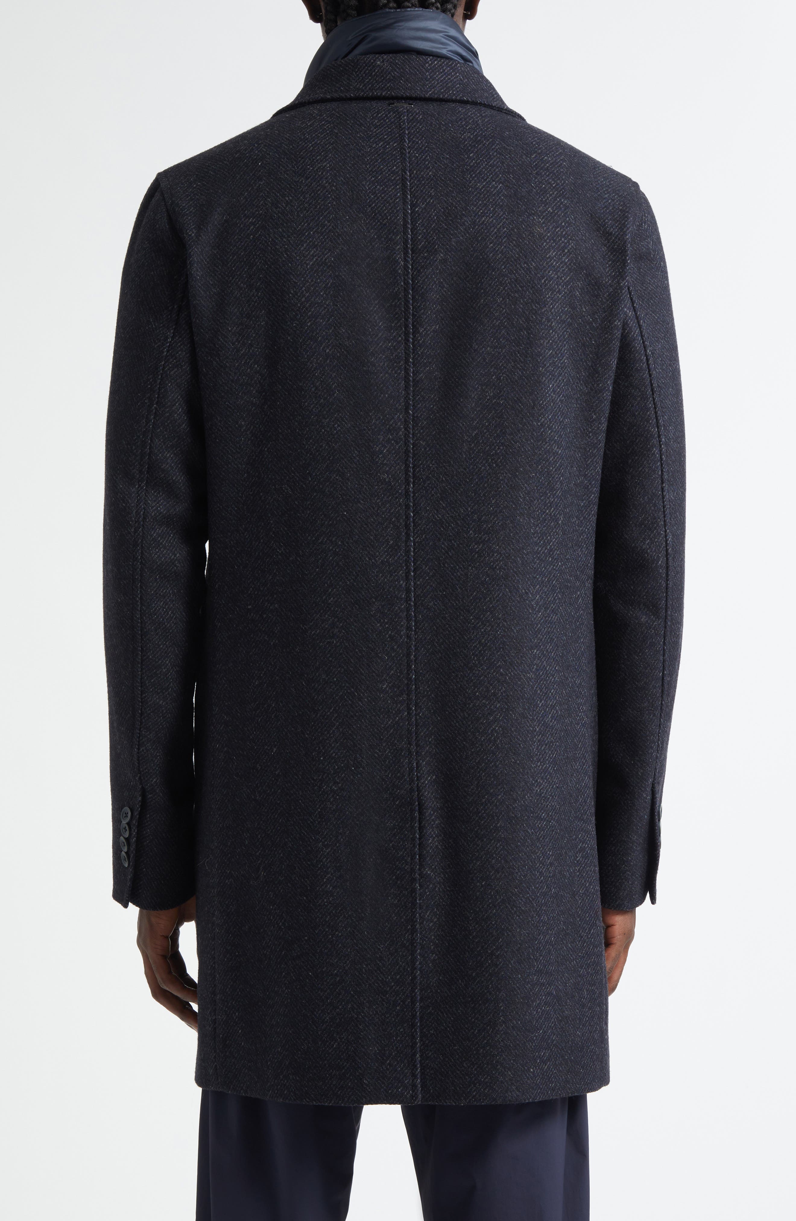 Wool Blend Herringbone Topcoat with Removable Insulated Bib (Men